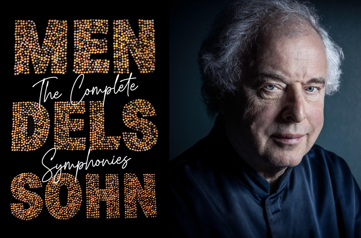 The words MENDELSSOHN: THE COMPLETE SYMPHONIES next to a photo of Sir Andras Schiff